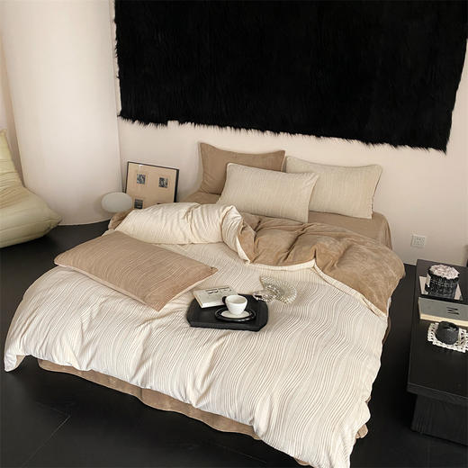 高级感侘寂风牛奶绒立体提花四件套冬季加厚双面绒被套床单床品 心选到家 商品图2