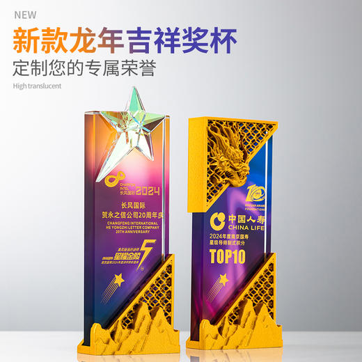 水晶奖杯定制金属奖牌龙年高档评选比赛奖品冠军企业年终颁奖活动 商品图4
