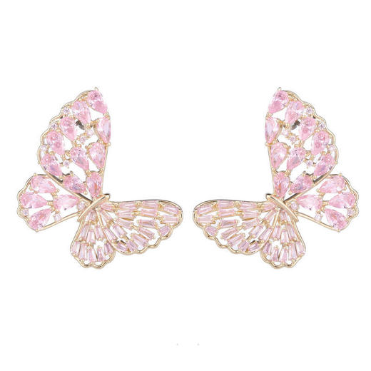 LY 006锆石镶嵌高级感耳饰时尚比翼双飞蝴蝶耳钉 商品图4