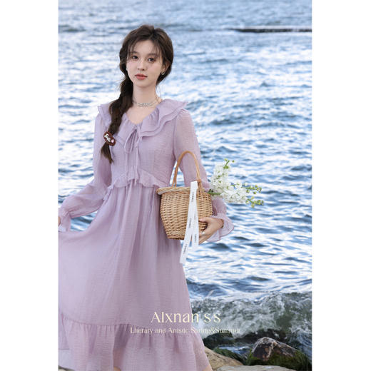 鹿向南《紫色鸢尾》气质淑女连衣裙女春季新款小众温柔风长裙L33305 商品图1