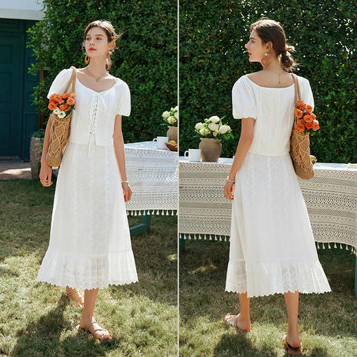 OLrain欧芮儿法式米白色半身裙女春季2024年新款重工刺绣a字裙 商品图3