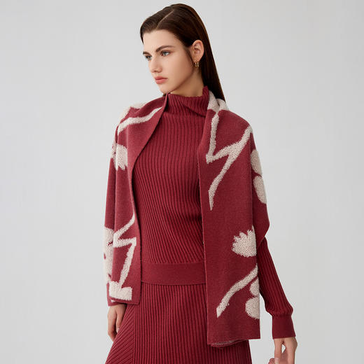 【年货系列羊绒围巾】羊绒世家秋冬新品女士100%山羊绒长方形围巾花朵提花围脖 商品图1