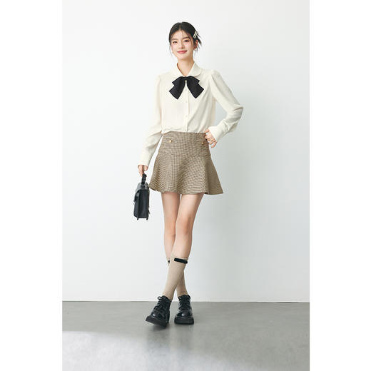 【严选】诗凡黎春千鸟格金属装饰纽扣半身裙SF1240021 商品图1