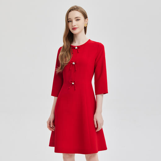 PE852斯尔丽2024春夏时尚减龄收腰手工蝴蝶结显高显瘦小礼服连衣裙 商品图2