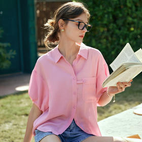 OLrain欧芮儿粉色衬衫女夏季2024年新款通勤百搭小众设计感衬衣