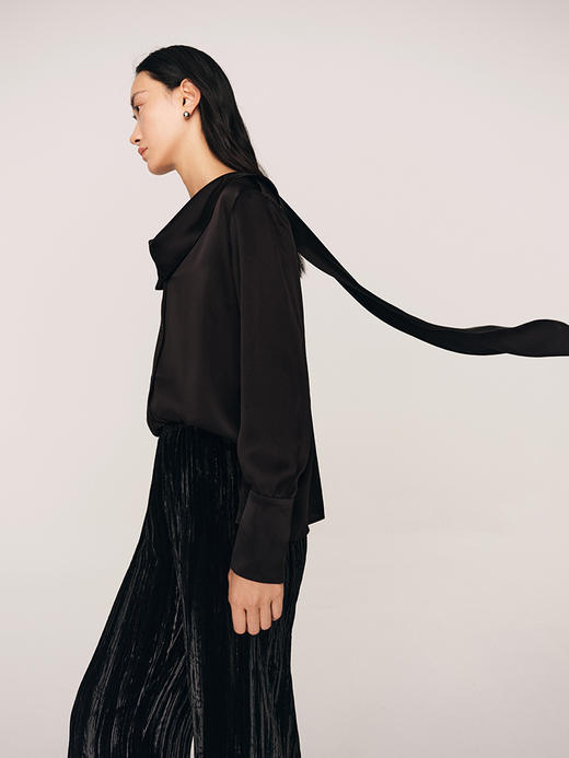 重磅三醋酸 不规则飘带 高级垂感衬衫FJ4834239 商品图3