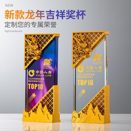 水晶奖杯定制金属奖牌龙年高档评选比赛奖品冠军企业年终颁奖活动 商品图3
