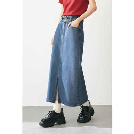 【严选】诗凡黎春复古水洗前开叉设计半身裙SF1340431 商品图0