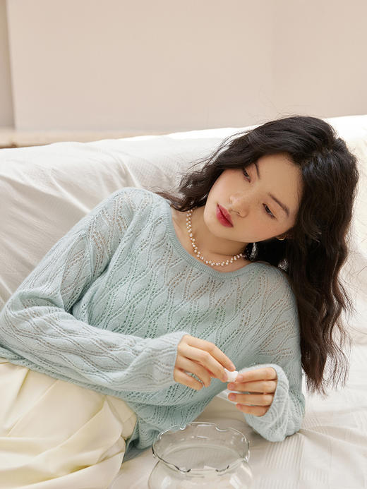 28支苏格兰进口邓肯羊绒 朦胧感镂空针织衫（两色）FJ3618229 商品图6