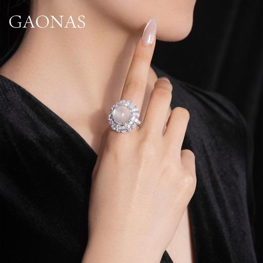 GAONAS  白玉映沙国风新潮优雅白色戒指10256JW 商品图3