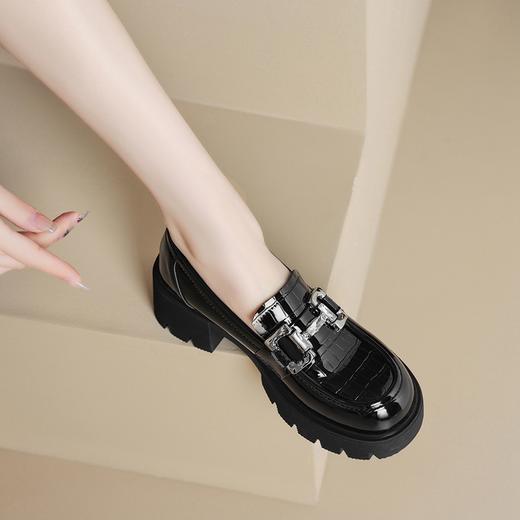 ZHR玛丽珍鞋2024春季新款洋气时尚休闲英伦风百搭水钻厚底乐福鞋 商品图5