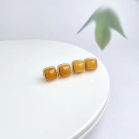 S925蜜蜡耳坠-麻花边方面8*8