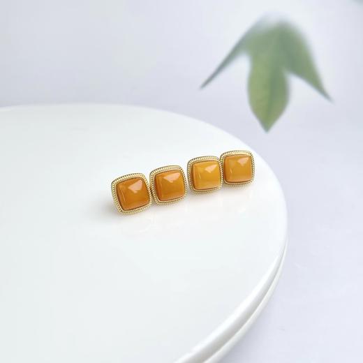 S925蜜蜡耳坠-麻花边方面8*8 商品图0