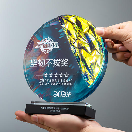 定制水晶奖杯圆形配琉璃奖牌炫彩七彩比赛运动会表彰高档年会奖品 商品图2
