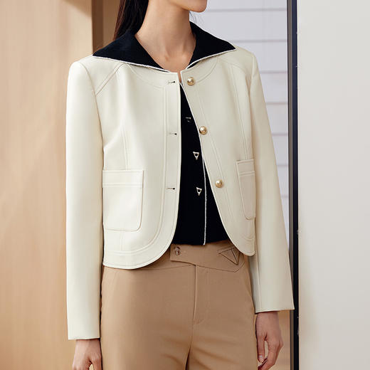 玳莎圆领高级感皮衣女2024年春季新款时尚职场通勤宽松PU皮短外套 EA37307 商品图2