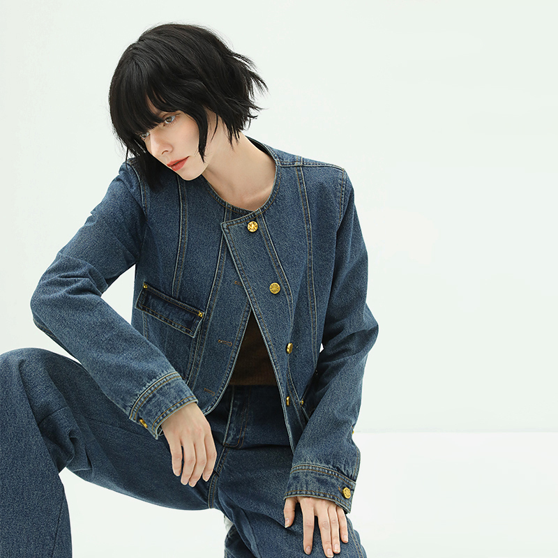 COCOBELLA【瑕疵】  质感铆钉金属扣牛仔外套DN628