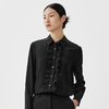 LANCY/朗姿黑色修身碎褶衬衫女长袖桑蚕丝高级感上衣LSEK00WBL103B01 商品缩略图0