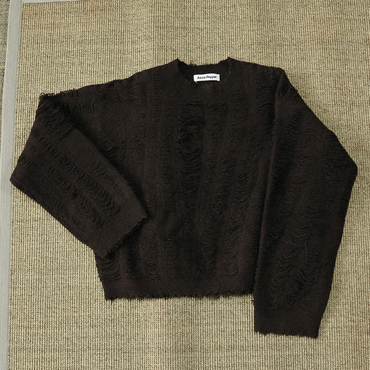 Azure Pepper强缩绒羊毛手工剪边双面提花宽松套头毛衣 商品图1