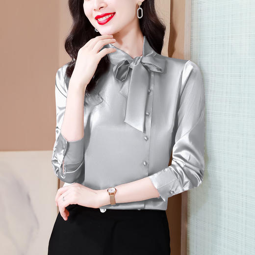 KQL 369H1788仿真丝衬衣蝴蝶结洋气时尚气质上衣 商品图3
