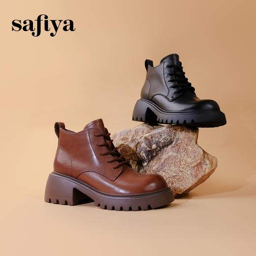 超值精选 | Safiya/索菲娅2023冬季潮酷机车风低跟圆头短靴马丁靴 SF33912355 商品图0