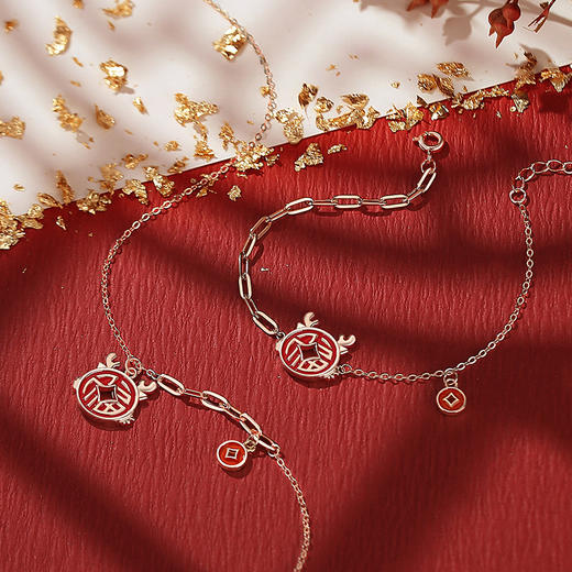 原创金钱币龙手链女【复古国潮 中国风福字手环】龙年新中式 铜钱手饰品 商品图3