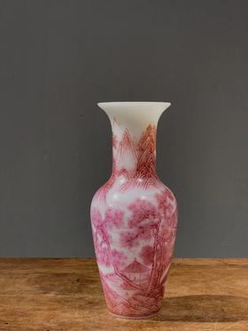 胭脂红珐琅彩绘高仕春游图赏瓶，顺丰包邮