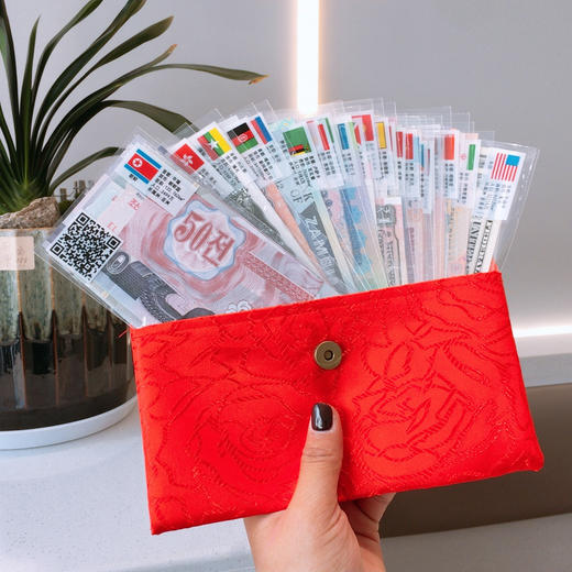 72小时内发货 🏮 24年火爆的新年红包❗【52张外币真钞💰 祥云流苏丝绸红包】🧧 内含28个国家，52张限量版外币真钞，小孩长辈都喜欢！（纯外币的版本已经售罄了！现在只有+金钞的版本了） 商品图9