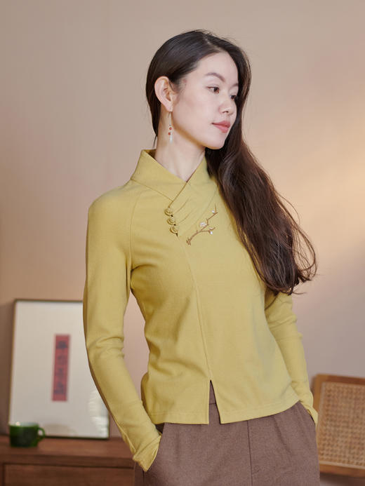 MSHK陌上花开兰襟【梅花十四】汉服国风国潮针织纯棉绣花T恤打底衫 商品图2