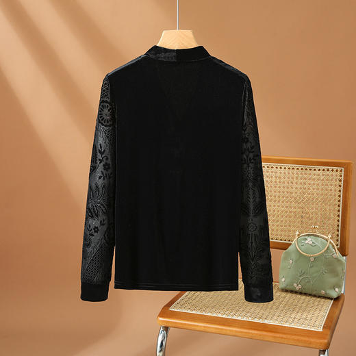 AHM jxxzs6091国风金丝绒衬衫复古提花盘扣显瘦小衫 商品图1