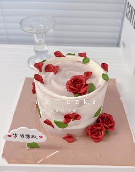 韩式裱花红玫瑰蛋糕-低糖处理无添加