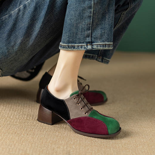 【预售5天】复古拼接撞色圆头牛筋底单鞋YX&A1105 商品图2