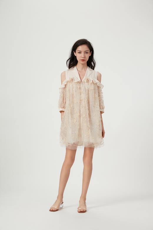 花朝月夜水晶枝叶香槟色露肩连衣裙 商品图2