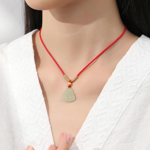 新中式国风大肚佛【民族风 天然和田玉吊坠】本命年手编绳 项链女 首饰品 商品图0