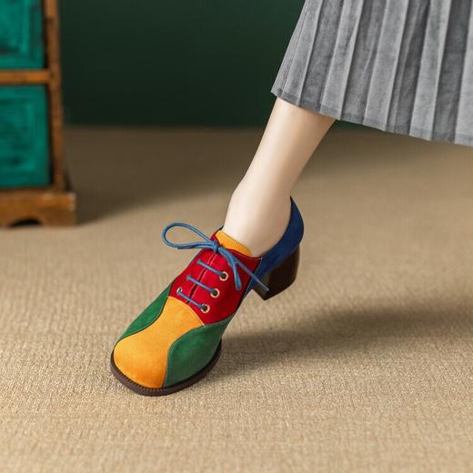 【预售5天】复古拼接撞色圆头牛筋底单鞋YX&A1105 商品图1