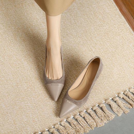 法式复古杏色高跟鞋细跟，尖头气质女鞋优雅绒面宴会单鞋MBJR&705 商品图5