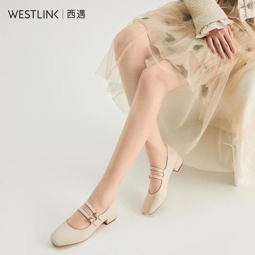 西遇粗跟单鞋女浅口新款方头双搭扣玛丽珍鞋女复古奶奶鞋20213011 商品图6