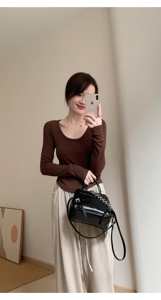 【YW】无忧购早春韩版纯欲百搭显瘦螺纹棉下摆圆弧小衫6118 商品图5