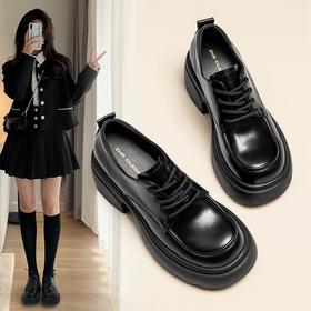 ZHR英伦单鞋女2024新款松糕复古厚底显高皮鞋百搭系带通勤乐福鞋