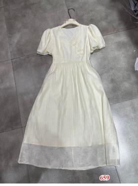 【门店同款】ENJOY夏季V领盘扣高腰连衣裙 150793641