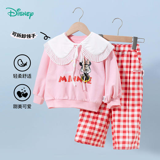 【商城同款】迪士尼童装秋季新品女童时髦甜美卫衣套装可爱儿童格子裤两件套 商品图1
