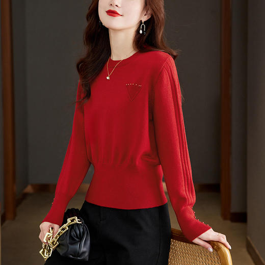 高腰本命年红色女装毛衣，短款小个子打底衫CC- 66-5192 商品图3