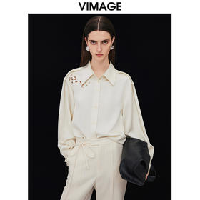 VIMAGE纬漫纪春季新款百搭小众设计镂空衬衣衬衫V2109702