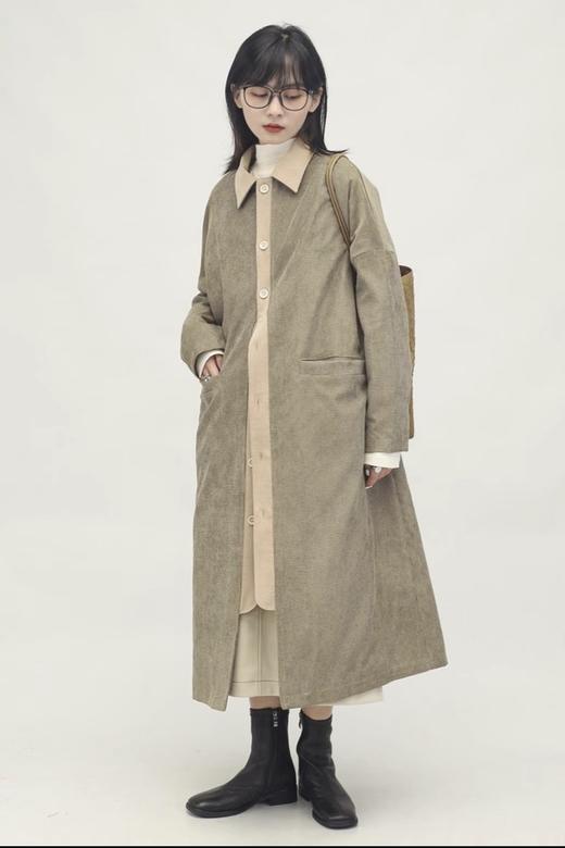 LNNNS 休闲文艺范条绒长款外套 14808 商品图2