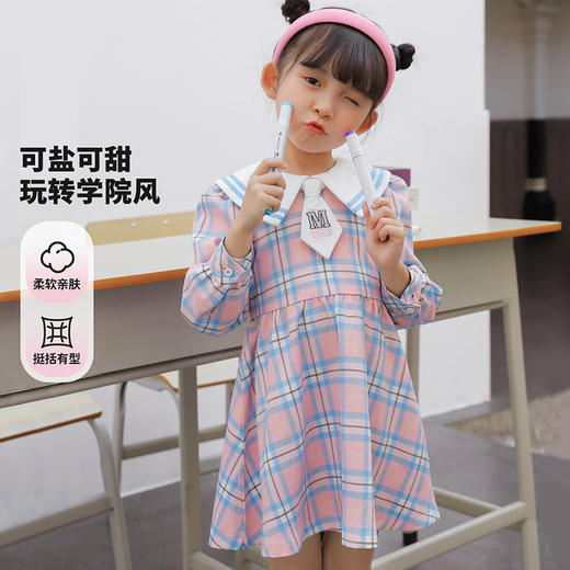 【商城同款】迪士尼格子学院风长袖连衣裙231DQ0208 商品图0