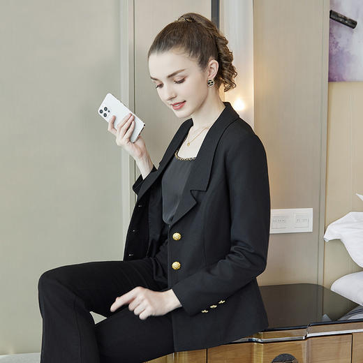 奢姿2024年春装新款大码女装单排扣时尚西装胖妹妹翻驳领气质外套9941370014 商品图2
