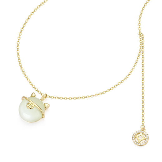 KADER卡蒂罗 招财猫流苏项链 S925萌趣可爱猫咪钱币流苏设计锁骨链 财运亨通灵动好运配饰好运进宝 闺蜜同款女生款 商品图4