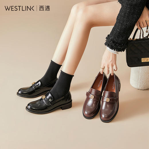 西遇山茶花乐福鞋女新款法式复古深口单鞋低跟平底乐福鞋20146255 商品图0