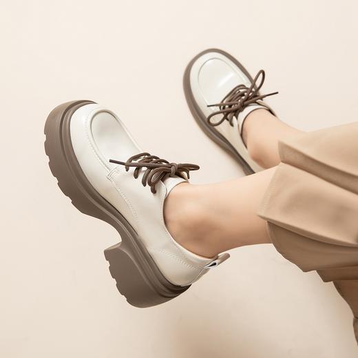ZHR英伦单鞋女2024新款松糕复古厚底显高皮鞋百搭系带通勤乐福鞋 商品图7