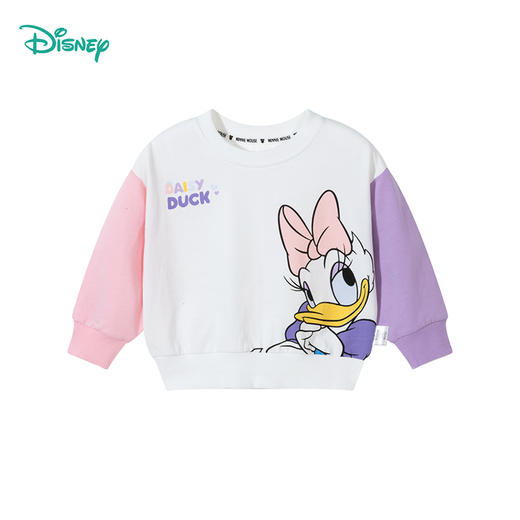 迪士尼女童卫衣春季2024儿童甜美黛西印花拼色袖上衣百搭纯棉套头衫ZD1DS004 商品图6