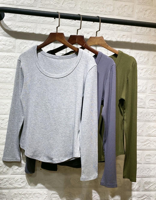 【YW】无忧购早春韩版纯欲百搭显瘦螺纹棉下摆圆弧小衫6118 商品图12